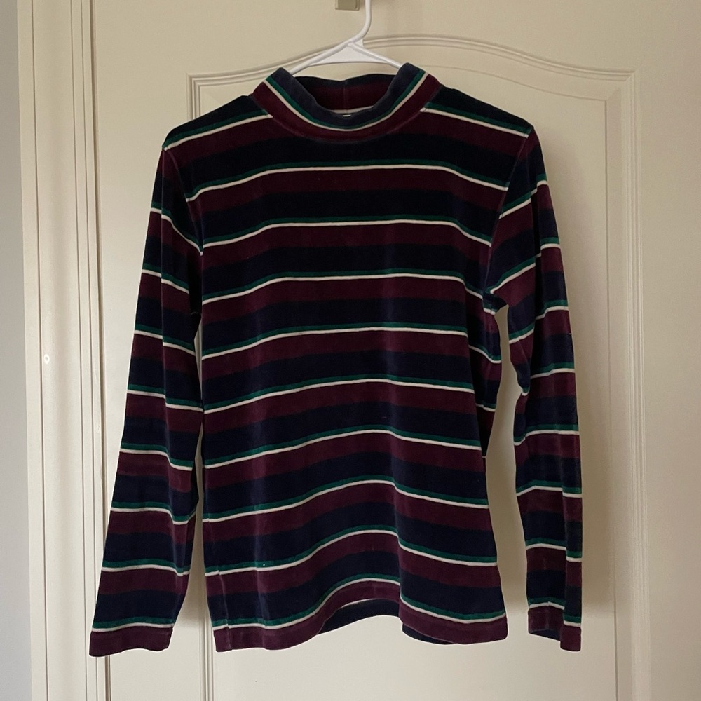 Adrienne Vittadini Sport Velvet Striped Mock Neck Top